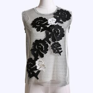 VIVIENNE TAM Black and White Netted Floral Tank
